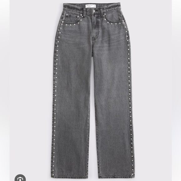 Abercrombie & Fitch Denim - Abercrombie & Fitch High Rise Studded Jeans - Gray